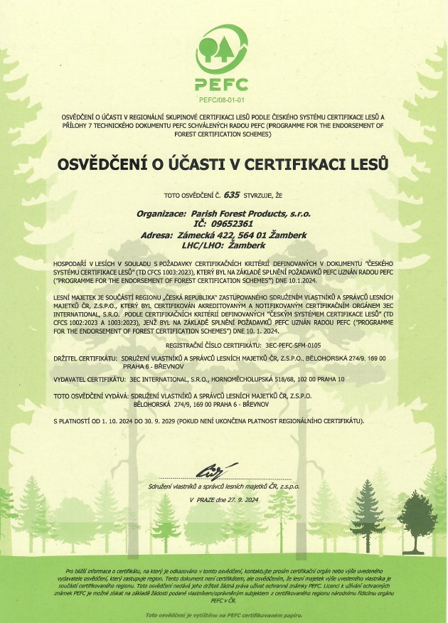 PEFC Certifikát